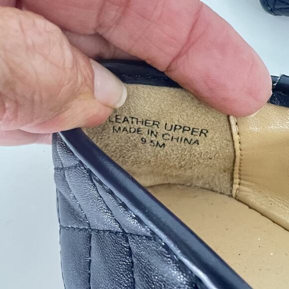 Talbots Quilted Ballerina Flats Leather Toe Bow 9.5 Navy Blue Comfort - Picture 8 of 8
